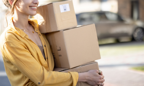 Woman carrying boxes