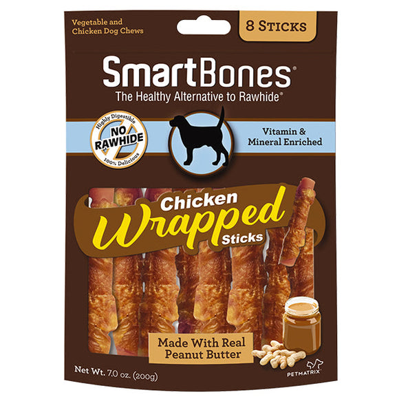 SmartBones Chicken Wrapped Peanut Butter Sticks- Regular Dog Chews (8-pack)