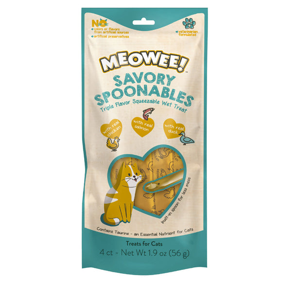 Meowee! Savory Spoonables with Chicken, Salmon + Duck Wet Treats for Cats