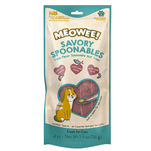 Meowee! Savory Spoonables with Salmon, Tuna + Krill Wet Treats for Cats (1.9 oz - 4 ct)