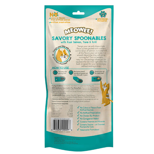 Meowee! Savory Spoonables with Salmon, Tuna + Krill Wet Treats for Cats (1.9 oz - 4 ct)