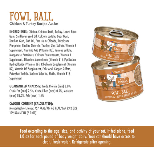 Weruva Cats in the Kitchen Fowl Ball Chicken and Turkey Recipe Au Jus Canned Cat Food