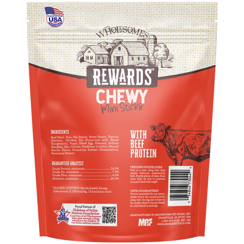 Wholesomes Rewards Chewy Beef Mini Sticks For Dogs