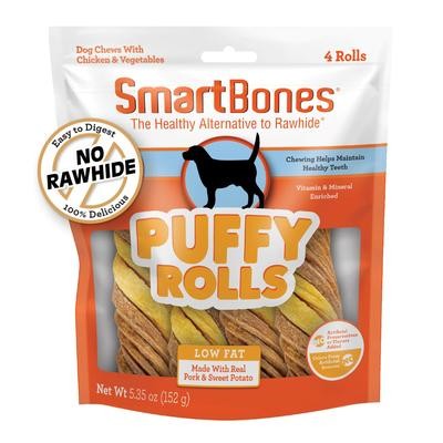 SmartBones Puffy Rolls Rawhide-Free Chews for Dogs Made with Real Chicken, Pork and Sweet Potato