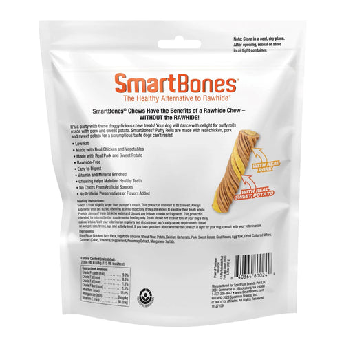 SmartBones Puffy Rolls Rawhide-Free Chews for Dogs Made with Real Chicken, Pork and Sweet Potato