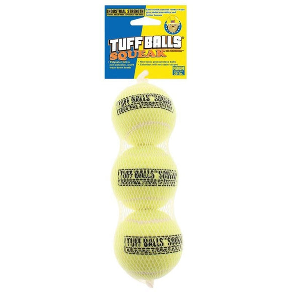 PETSPORT TUFF BALLS SQUEAK (2.5 IN-3 PK, YELLOW)