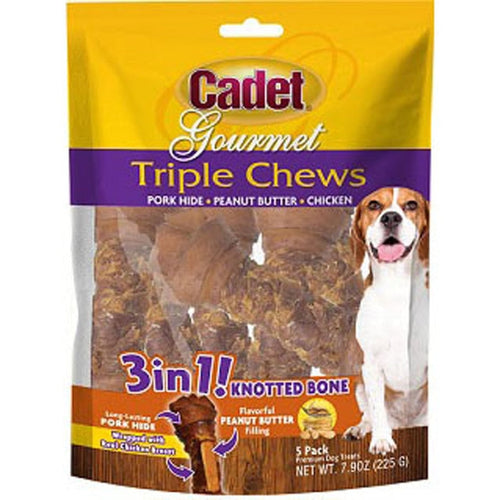 CADET GOURMET TRIPLE CHEWS KNOTTED BONE (Chicken/Apple, 5 pack)