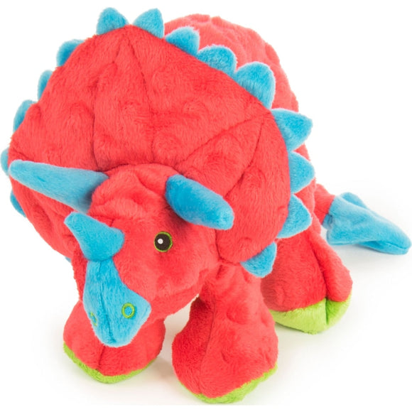 GODOG DINOS FRILLS DURABLE PLUSH SQUEAKER DOG TOY (LARGE, RED)