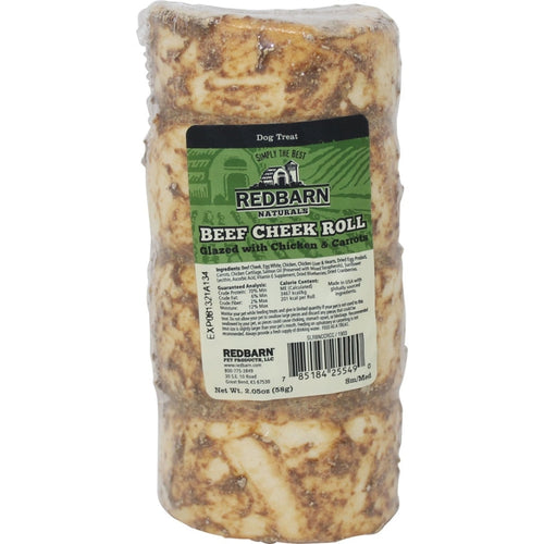 REDBARN NATURALS GLAZED BEEF CHEEK ROLL CHEW (Chicken/Carrot SM/MD)